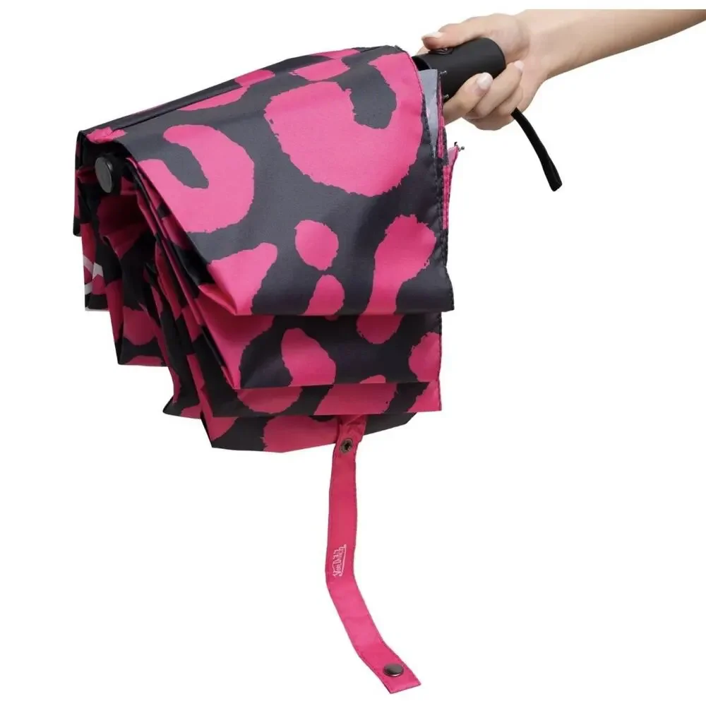 Von Dutch Hot Pink Cheetah Compact Automatic Umbrella, Strong & Portable